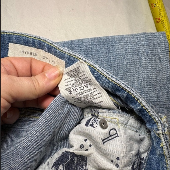 Pilcro And The Letterpress Hyphen 25 Jeans Distress Ankle Appliqué Yellow Print - Picture 11 of 16